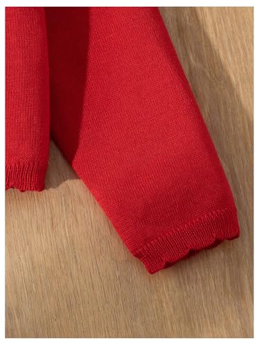 GORGLITTER Girl's Cardigan Sweater Scallop Trin Long Sleeve Knit Button Down Sweaters4