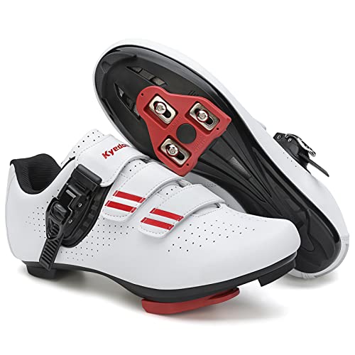 Mens Womens Cycling Shoes Compatible with Pelaton Bike Shoes Road Bike Shoes Riding Bicycle Pre-Installed with Delta Cleats Clip Indoor Outdoor Pedal Size 8 White