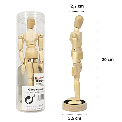 Mont Marte Gliederpuppe – 20 cm – Magnetische Hände und Füße – Männlich, Mannequin aus Holz – Flexible Modellpuppe – Ideale Holzpuppe zum Zeichnen