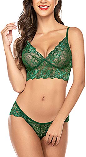 Image of Zoroo Women's Lace Lingerie Bra Panty Set Strappy Babydoll Bodysuit