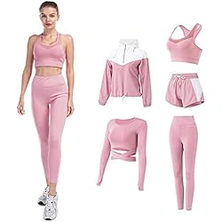 FRECINQ Conjuntos Deportivos para Mujer 5 Piezas Suave Transpirable Cómodo Mujer Chándales Ropa de Correr Yoga Fitness Pilates