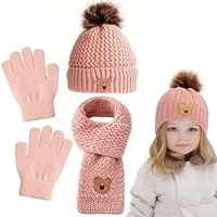 CLIUNT Kids Winter Hat, Beanie Knitted Hat Scarf and Gloves Set Kids, Fleece lined, Thickened Thermal Windproof Three-Piece Set, Winter Accessories Sets for Children Age 5-12