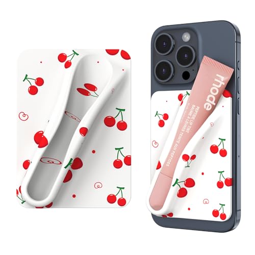 DOB SECHS Silicone Lip Holder for Cell Phone Lipstick Lip Glaze Phone Case Back Stick On Holder for iPhone and Android Phones, White, Cherries