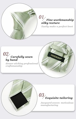 Image of HISDERN Stripe Tie Mens Ties with Pocket Square Set Classic 3.4'' Silk Formal Necktie Handkerchief for Business Wedding