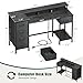 Korfile 47 Inch Computer Desk with 5 Fabric Storage Drawers,Gaming Desk with Power Outlets & LED Lights,Reversible Home Office Desk with Monitor Stand for Working Writing Study, Black