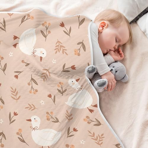 Image of Qilmy Cute Goose Flowers Baby Blanket for Boys Girls Kids with Soft Cotton, Cute Cozy Warm Nursery Receiving Swaddle Blanket for Toddler Infant Crib, 30 x 40 Inch
