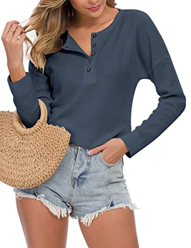 Image of MOLERANI Womens Long Sleeve Waffle Knit Henley Shirts Tunic Tops