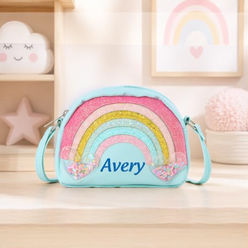 Image of Personalized Purse, Rainbow Glitter Custom Name Crossbody Bag
