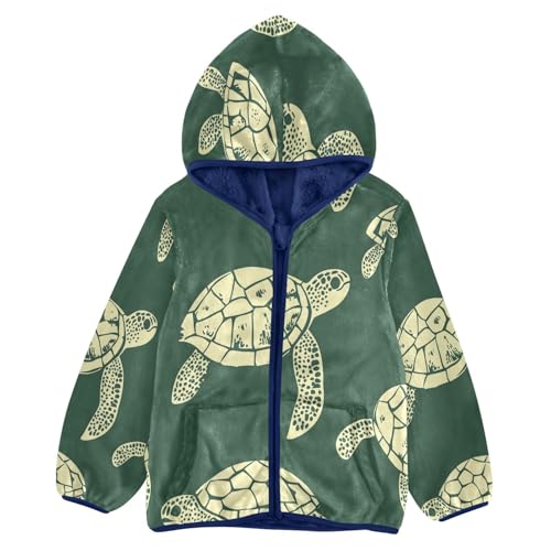 Turtle Pattern on Green Toddler Fleece Jacket Girl Boys Hooded Fleece Jacket Coat Warm Outwear Zip-up 3-10T
