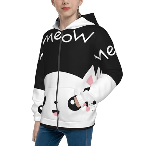 Cat Meow Kids Pullover Hoodies Boys Zip Up Sweatshirts Girls Athletic Clothes with Pocket
