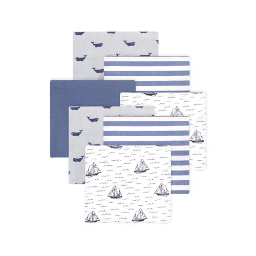 Image of Little Treasure Hudson Baby Cotton Poly Flannel Receiving Blankets Multipack, Blue Sailboat, 30x30 inches