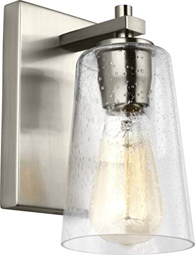 Feiss VS24301SN Mercer Glass Wall Sconce Lighting, Satin Nickel, 1-Light (5"W x 9"H) 60watts