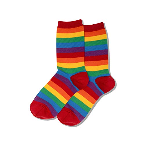 Hot Sox Women's Originals Classics Novelty Crew Socks, Stripe (Red), Shoe Size: 4-10.5, Sock Size: 9-11