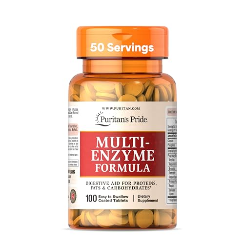 Puritan's Pride Multi-Enzyme Formula, Digestive Aid for Proteins, Fats, and Carbohydrates, Dietary Supplement for Digestion and Healthy Gut Support, 50 Day Supply, 100 Easy to Swallow Coated Tablets