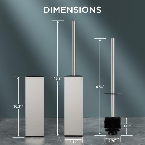 Image of FORIOUS Stainless Steel Toilet Bowl Brush Scrubber and Holder Set Tall