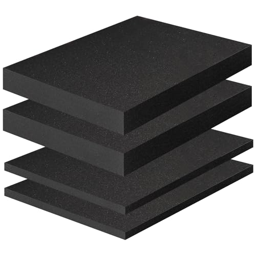 4Pcs High Density Polyurethane Foam Sheets - 2P 16 X 12 X 2 Inch And 2P 16 X 12 X 0.4 Inch Foam Inserts For Cases, Black Foam Padding For Tool Box, Game Box, Camera Storage