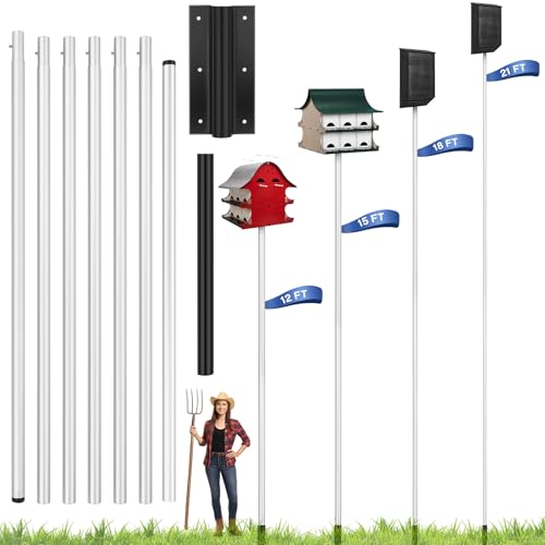 Yaocom 15 FT Telescoping Aluminum Purple Martin Bat House Pole, Bat House Kit with Ground Socket, Adjustable Heavy Duty 5-Section Pole, Bird Feeder Accessories for Outdoors (Silver)