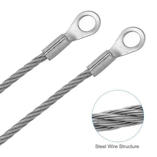 Image of MECCANIXITY 304 Stainless Steel Lanyard Cable 30cmx3mm, Eyelets Ended Short Wire Rope Lanyard Safety Tether, Silver Tone 4Pcs