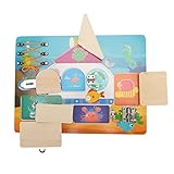 BAOFUYA Tablero de Actividades de Madera, 8.9 X 11.8 Pulgadas Tablero Sensorial de Madera Ejercicio para Niños Pequeños Coordinación de Ojos y Manos Tablero Sensorial de Tema Marino