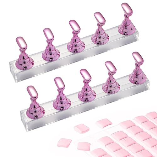 Litoott Set of 2 Practice Stands for Acrylic Nail Design, Push On Nail Display Stand, Magnetic DIY Nail Crystal Holder with Reusable Sticky Clay