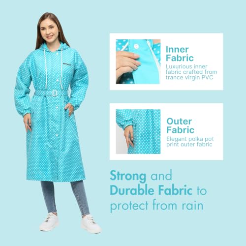 Image of Citizen Polyester Reversible Casual Style Raincoat For Women With Inbuilt Hood,Waist Belt & Matching Carry Pouch|Stylish Polka Dot Design|Durable & Lightweight Rainsuit With High Tearing Strength