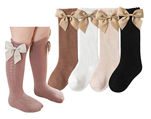 CHUNG Toddler Baby Girls Knee Hight Stocking Cotton Socks 0-7Years Solid Color Bowknot Thin Spring Summer