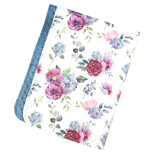 Image of Honey Lemonade - Premium Soft Plush Lightweight Minky Dot Toddler Baby Blanket for Newborn 30"x40" - Soft Baby Blanket for Boys and Girls - (Blue Floral) Unisex