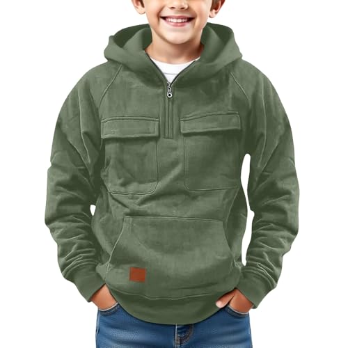Boys Half Zipper Hoodies Athletic Pullover Tops Long Sleeve Fleece Hooded Fall Winter Sweatshirts with Pockets