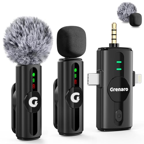 Image of GRENARO Mic for YouTube Wireless, 3-Level Adjustable Noise Reduction Mic Wireless,S12 Wireless Microphone for Youtubers with LED Indicator Light (Dual Channel 3 in 1 Port Version)