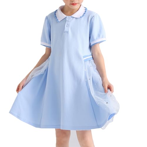 Girls Dresses Summer Short Sleeve Polo Neck Dress 4-13Years