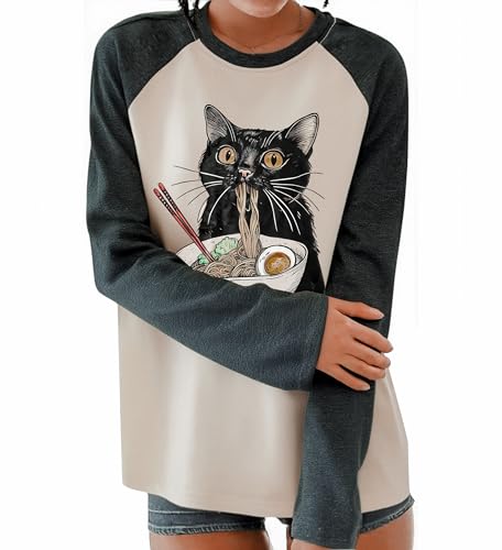 Image of JINTING Cat Shirts for Women - Loose Fit Lightweight Long Sleeve Graphic Autumn Outfits Printed Blouse Casual Tops