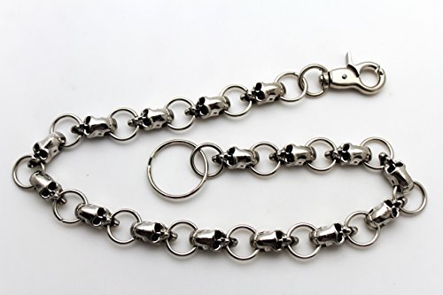 TFJ Men Fashion Wallet Chain Chunky Links Metal Skulls Jeans Keychain Skeletons Fashion Jewelry Silver3