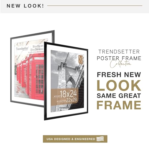 Image of MCS Trendsetter Poster Frame With Mat Option, 22x28 Matted to 18x24, Black | Trendsetter Poster Frame For Photos, 22x28 Inch, Displays 18x24 Inch Matted Or 22x28 Unmatted, Black, 1-Pack