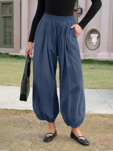 Image of Fisoew Womens Wide Leg Balloon Pants Casual Barrel Elastic Waist Pleated Baggy Workout Sweat Pants with Pockets