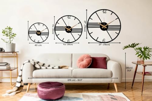Image of Wall Clock Stylish Metal Analog Wall Clock for Living Room, Bedroom, Office, Kitchen, Home and Hall | Antique Fancy Big Size Modern Wall Watch (Black ST-18, 50 CM)