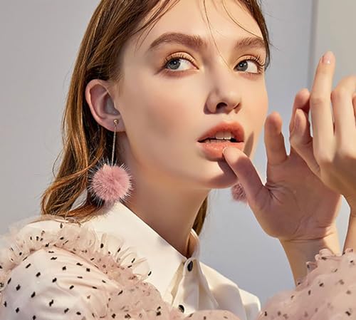 Cute Rabbit Fur Pom Pom Earrings - Faux Fur Ball Fluffy Cat's Ears Long Mink Dangle Drop Earrings - Red, Pink, White - Christmas & Birthday Jewelry Gift for Women & Teen Girls2