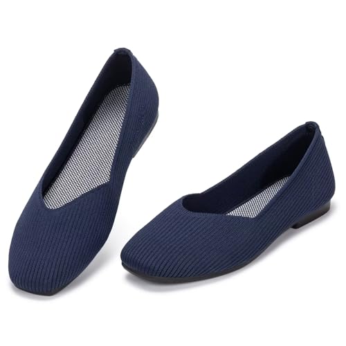 Image of Frank Mully Womens Casual Flat Shoes Square Toe Shoes Knitted Work Flat Comfort Dressy Flat Shoes for Daily Washable