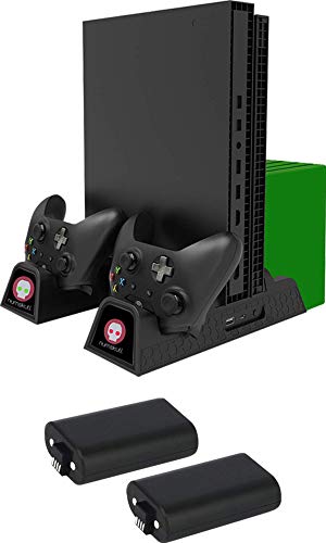 Numskull Xbox One Docking Station Accessory, Xbox One Console Stand with Cooling Fan and Dual Controller Charger Dock, Game Holder Stores up to 15 Games or Blu Ray Disks