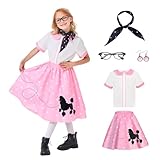 MISS FANTASY 50s Outfit for Girls - Halloween Costume Poodle Skirt Kids Girls 50s Costume Poodle Dress Sock Hop Costume Kids, Girls 50s Outfit 1950s Costume Poodle Dress Outfit 50s Outfit for Girls L