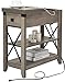 Awescuti Narrow End Table with Charging Station Farmhouse Slim Side Table with USB Ports and Power Outlets, Nightstand with Flip Top and Storage Drawer, for Small Spaces Living Room Bedroom, Gray