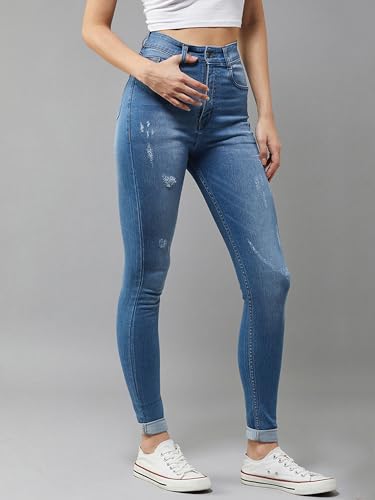 Image of Dolce Crudo Women's Skinny High Rise Bleached Cropped Stretchable Denim Jeans