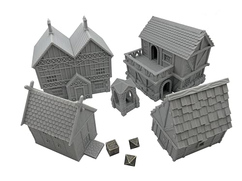 Generic Little Town and Village Houses Scene, Architecture Terrain Scenery for 18mm Miniatures Tabletop Wargame, 3D Printed and Paintable (Deluxe Edition)