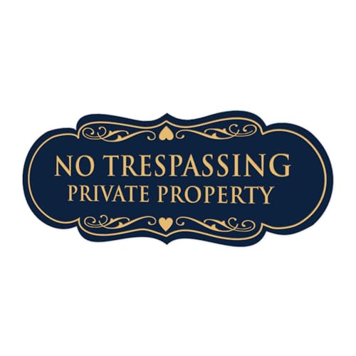 Signs ByLITA Designer No Trespassing Private Property Wall or Door Sign | Security Sign for Property (Navy Gold) - Small (1 Pack)