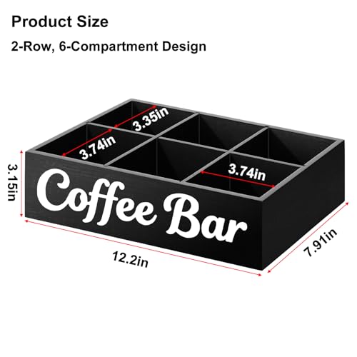 Image of Coffee Station Organizer, 6 Compartment Wood Countertop Coffee Accessories Organizer with Removable Dividers for Condiment Cups Lids Pods Syrups, Farmhouse Bar Decor