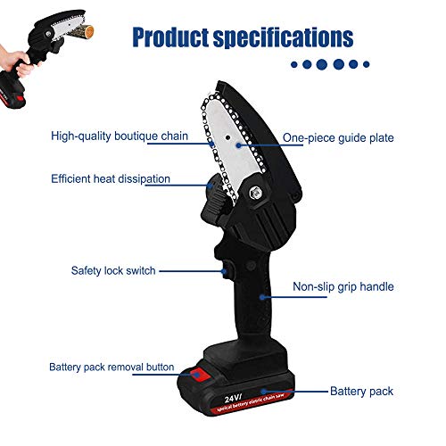 Mini Chainsaw Set Cordless Electric Protable Chainsaw with 4 Chain and Splash Board 0.7kg Lightweight Pruning Shears Chainsaw for Garden Tree Branch Wood Cutting(4-Inch 24V 550W),Mini Chainsaw red