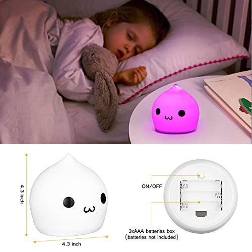 Litake Cute Night Light, Battery Night Lights For Kids, Silicone Tap Light, Baby Toddler Kids Night Lights For Bedroom Christmas Birthday Gifts, Warm White/ Single Color/7 Color Breathing Modes #TOP3