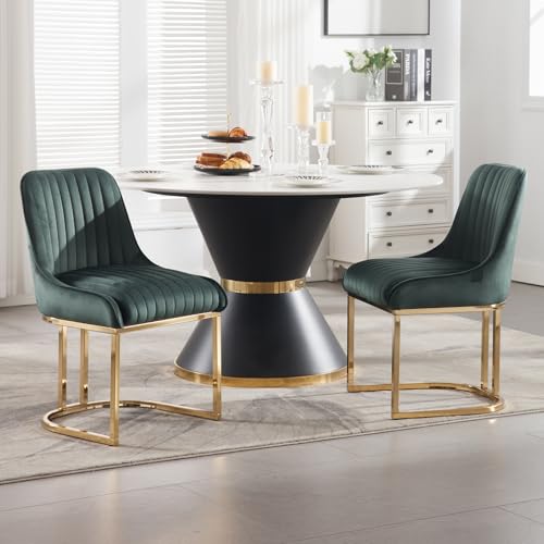 Ya-Home Juego de 2 Sillas de Comedor en Terciopelo Modernas sin Reposabrazos, Elegantes con Patas Doradas para Hogar/Restaurante/Cafetería, Verde
