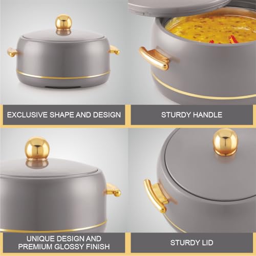 Image of Modware Atlantis Casserole 2000ml Elegant Design Premium Hot Pot, Retains Temperature for Hours, Insulated Inner Steel Casserole for Roti, Hot Box for Home, Chapati Box, Serving Bowl with Lid (Grey)