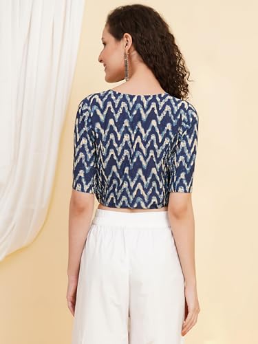 Image of Yash Gallery Women's Cotton Zig-Zag Printed Regular Regular Fit Short Sleeve Blouse