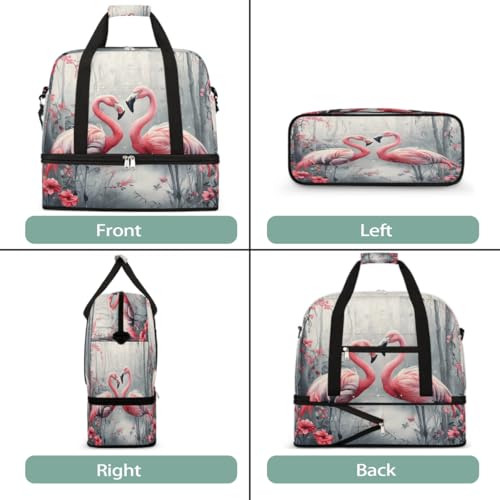 Sports Gym Bag Retro Flower Flamingo Large Travel Duffel Bag With Shoe Compartment Foldable Waterproof Carry-On Weekend Travel Bags for Camping Overnight Yoga Hospital Travel Bags3